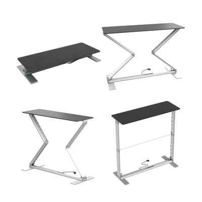 Adjustable portable counter with folding metal frame and flat top for trade shows and exhibitions