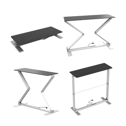 Adjustable portable counter with folding metal frame and flat top for trade shows and exhibitions
