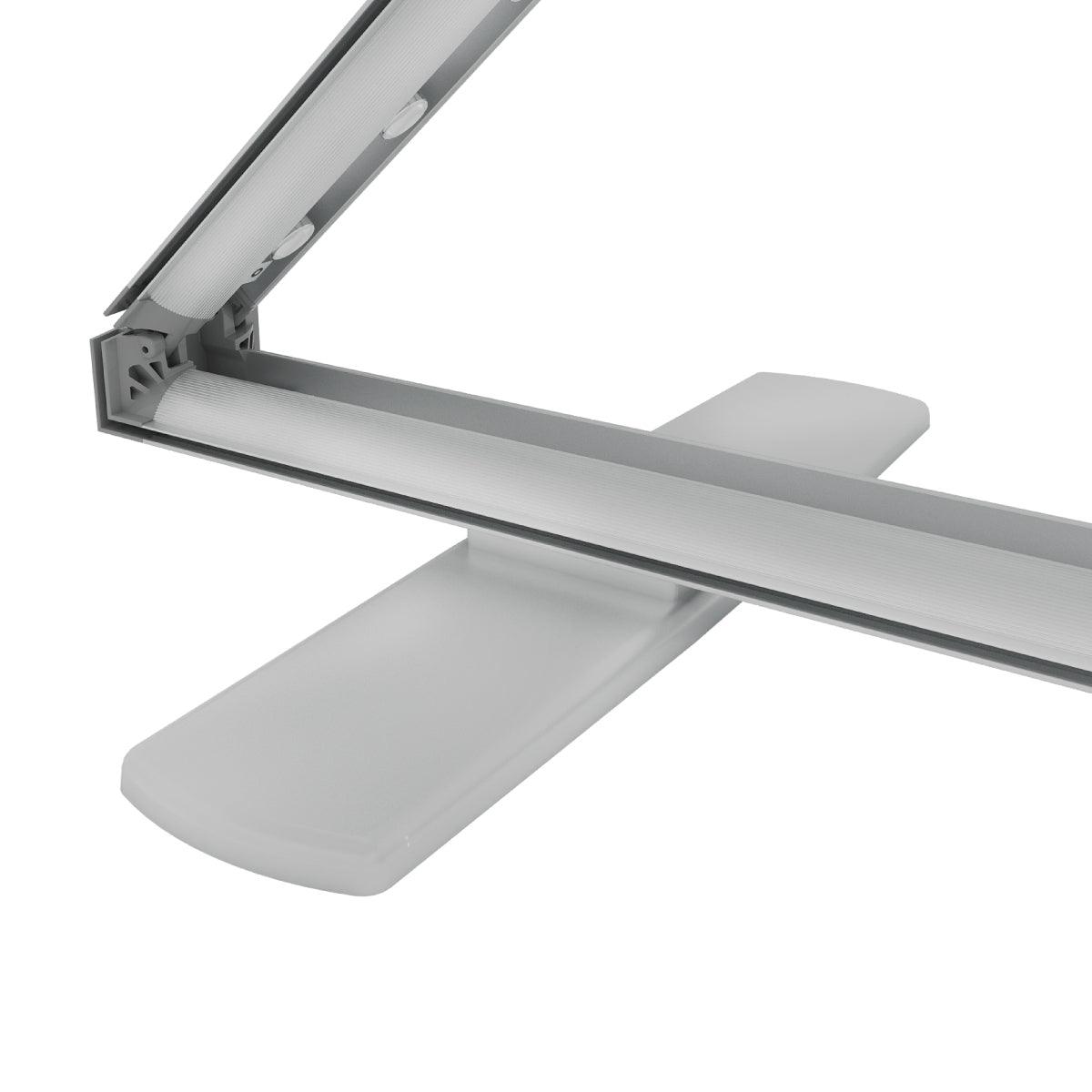 Close-up of frame corner with integrated LED lighting for trade shows and exhibitions