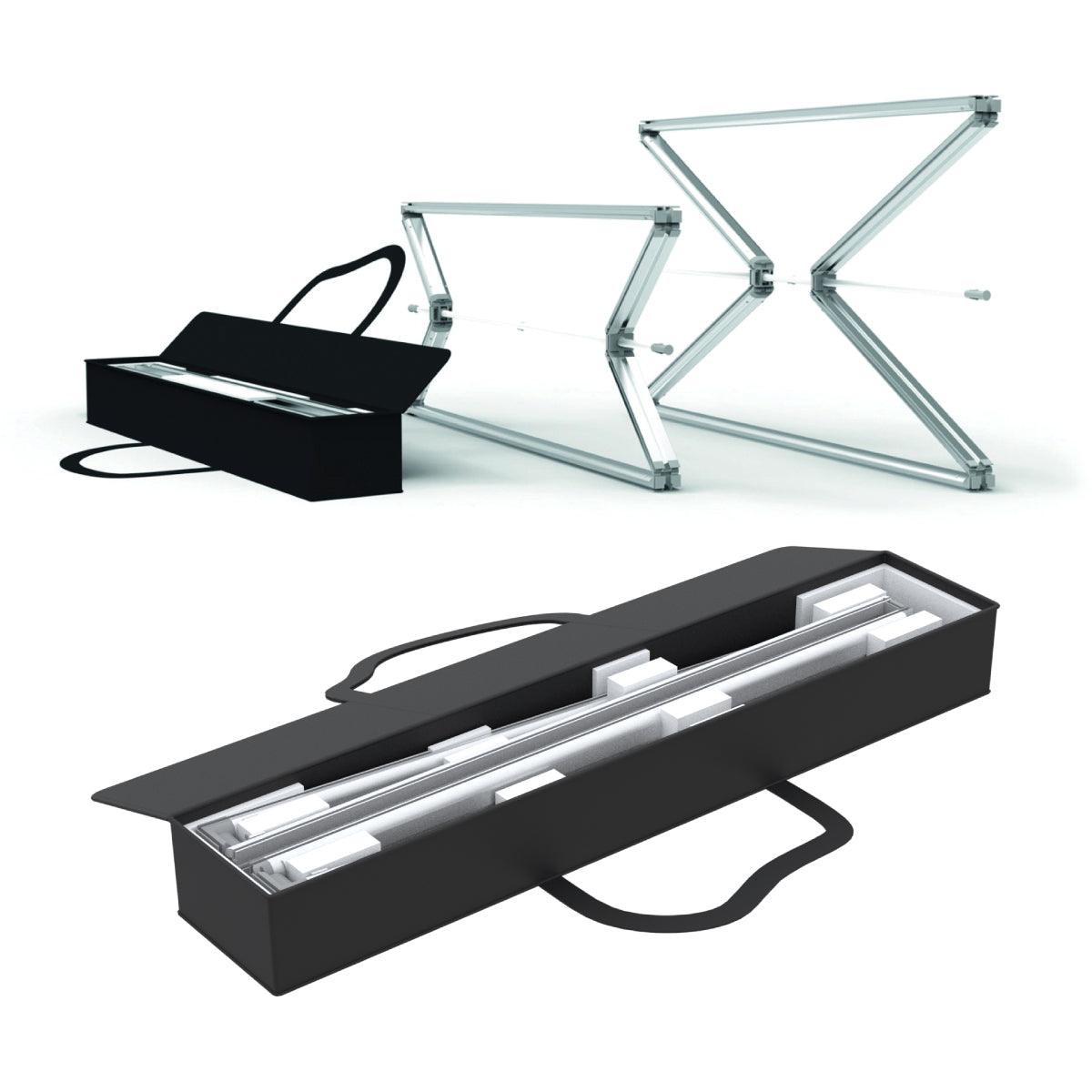 Trade show frame display system with collapsible frames and carrying case for exhibitions and events