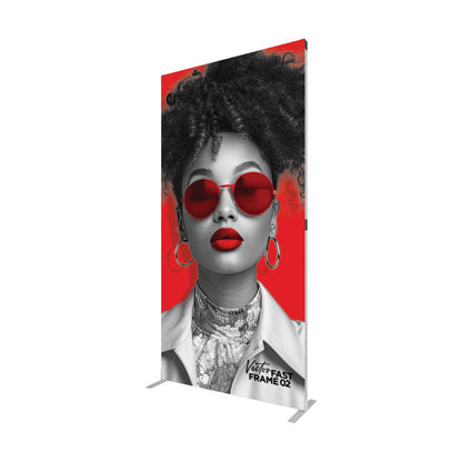 Vertical fast frame banner displaying a stylish portrait for trade shows and exhibitions