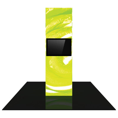 Backlit monitor tower display with mounted screen for trade shows and exhibition booths