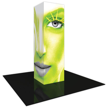 Backlit tower display featuring a close-up face graphic for trade shows and exhibitions