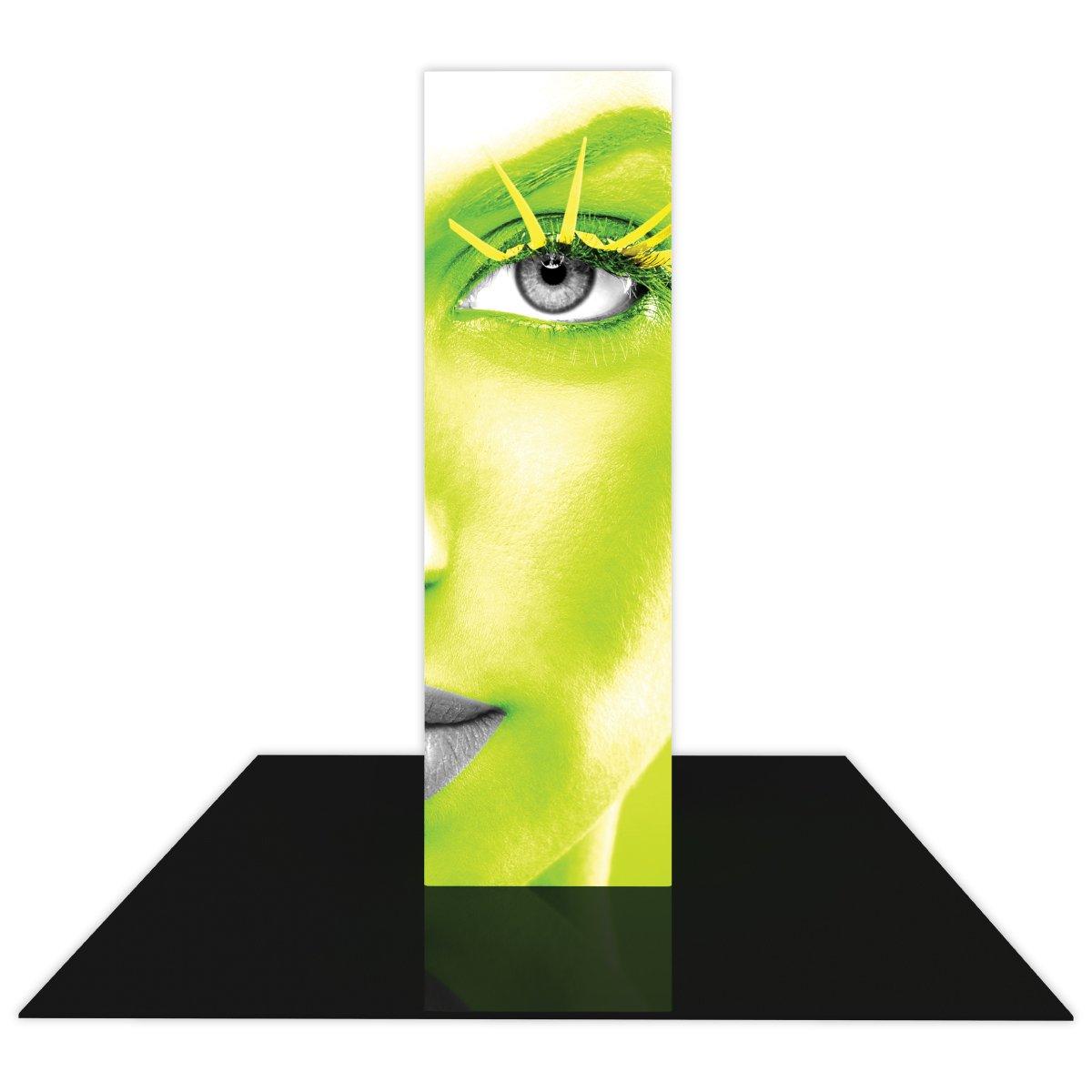 Tall backlit tower display featuring partial close-up of stylized face, ideal for trade shows and exhibitions