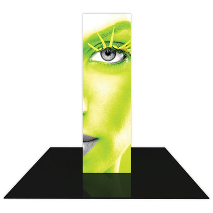 Tall backlit tower display featuring partial close-up of stylized face, ideal for trade shows and exhibitions