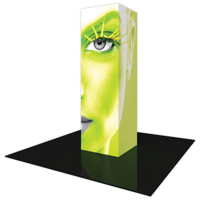 Backlit tower display with large eye graphic for trade shows and exhibitions