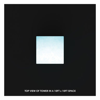 Top view of a square backlit tower display in a 10ft by 10ft trade show booth space