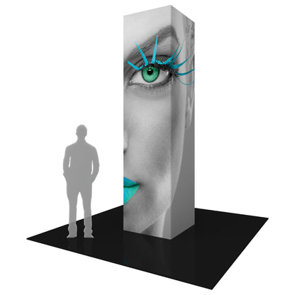 Tall tower display with large artistic face graphic for trade shows and exhibitions
