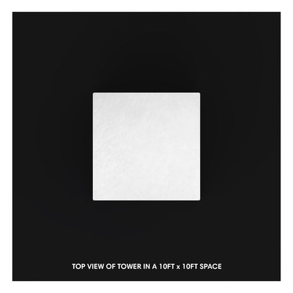 Top view of square tower display in a 10ft by 10ft trade show exhibition space