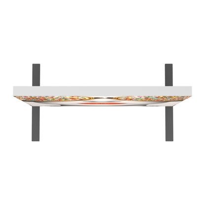 Overhead rectangular trade show hanging sign with colorful graphic and support brackets