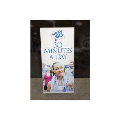Freestanding trade show banner with wellness message and smiling people promoting 30 minutes a day activity