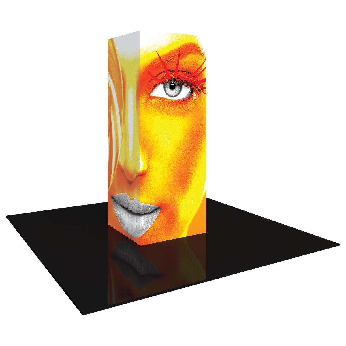 Backlit tower display with artistic face graphic for trade shows, exhibitions, and events