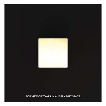 Top view of backlit tower display in 10x10 trade show booth space for exhibitions and events