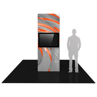 Trade show monitor tower with large screen and abstract graphic for exhibitions and events