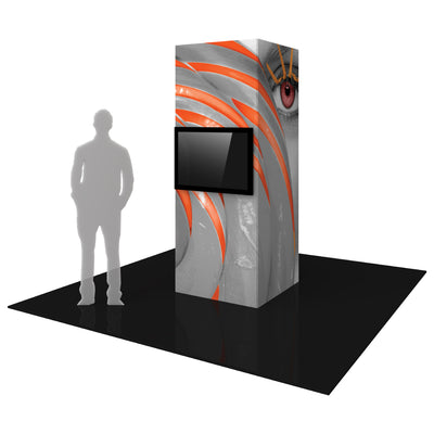 Trade show tower display with large eye graphic and mounted monitor for exhibitions and events