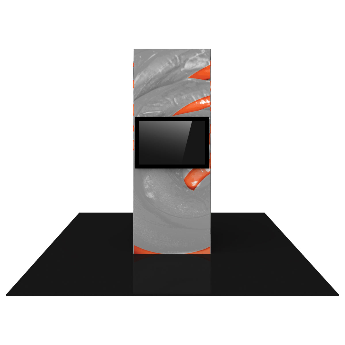 Trade show monitor tower with built-in screen and graphic display for exhibitions and events