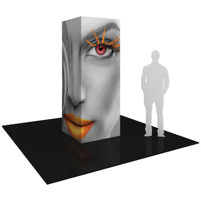 Tall rectangular tower display with artistic female face graphic for trade shows and exhibitions