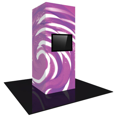 Backlit monitor tower with fabric graphic wrap, ideal for trade shows and exhibitions