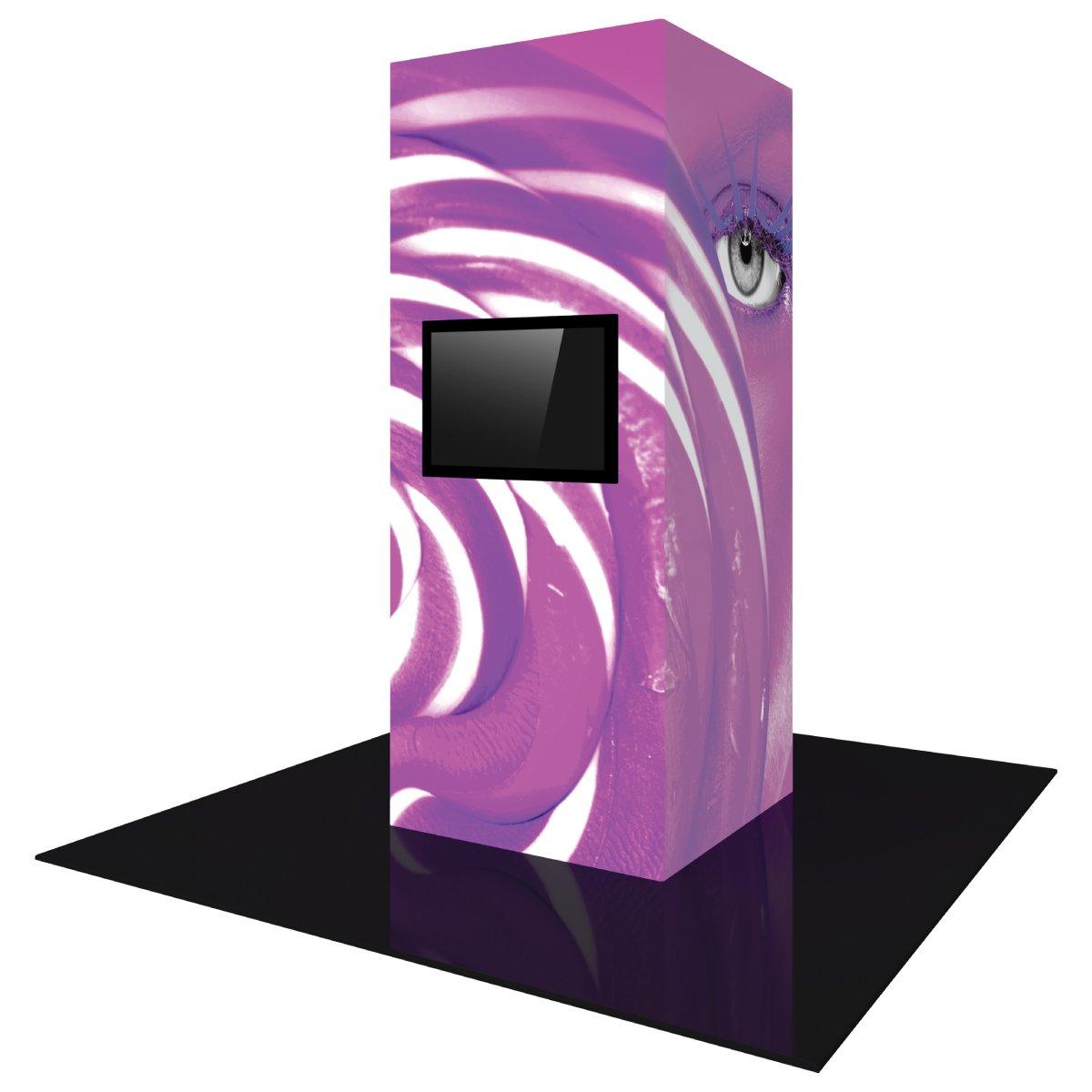 Backlit monitor tower with graphic wrap and embedded screen for trade shows and exhibitions
