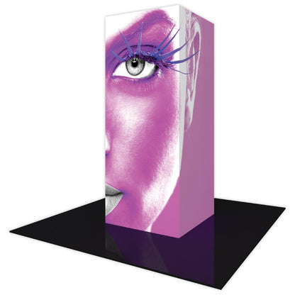 Backlit tower display with large artistic face graphic for trade shows, exhibitions, and special events