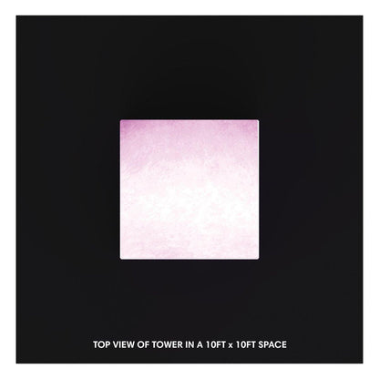 Top view of backlit tower display for trade shows and exhibitions in a 10x10 ft space