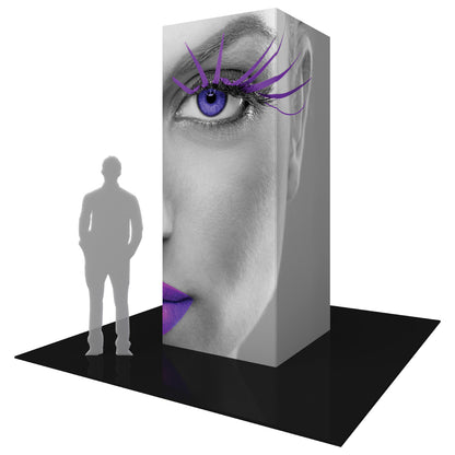 Large fabric tower display with close-up face graphic for trade shows and exhibitions