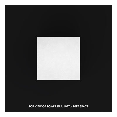 Top view of trade show tower in a 10x10 ft exhibition space for event displays