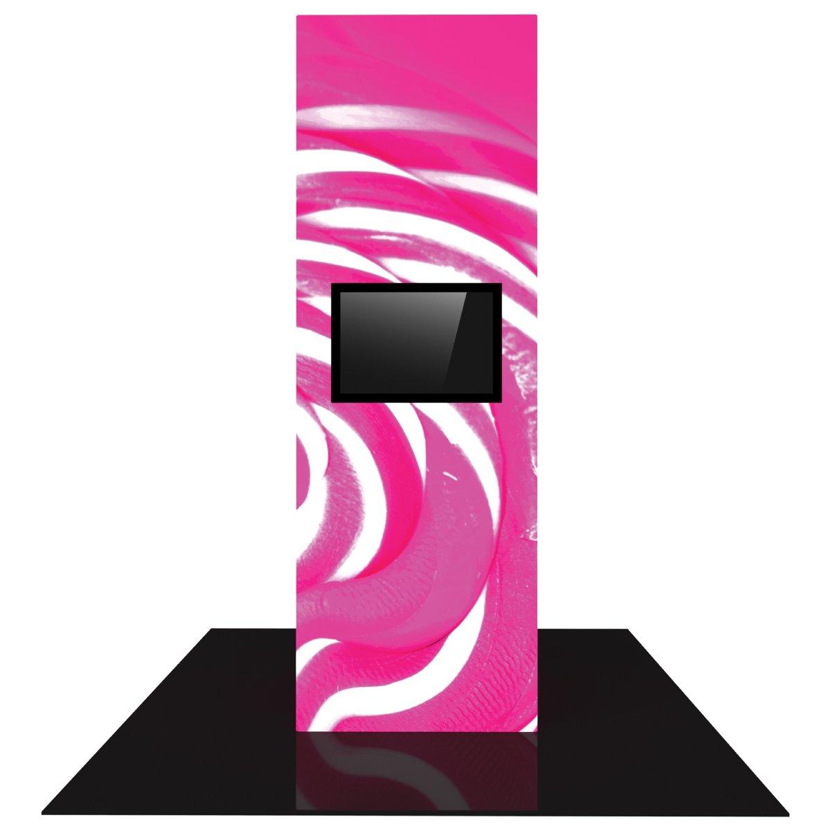 Tall fabric trade show display with integrated monitor for exhibiting and event presentations