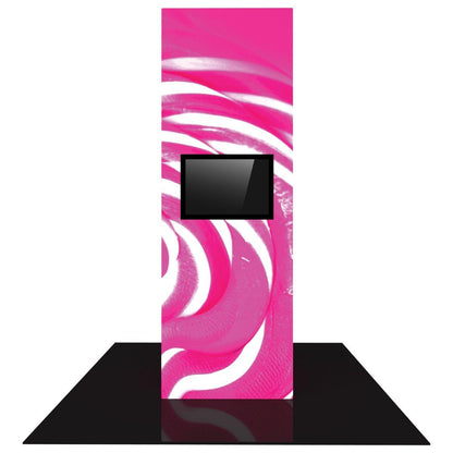 Tall fabric trade show display with integrated monitor for exhibiting and event presentations