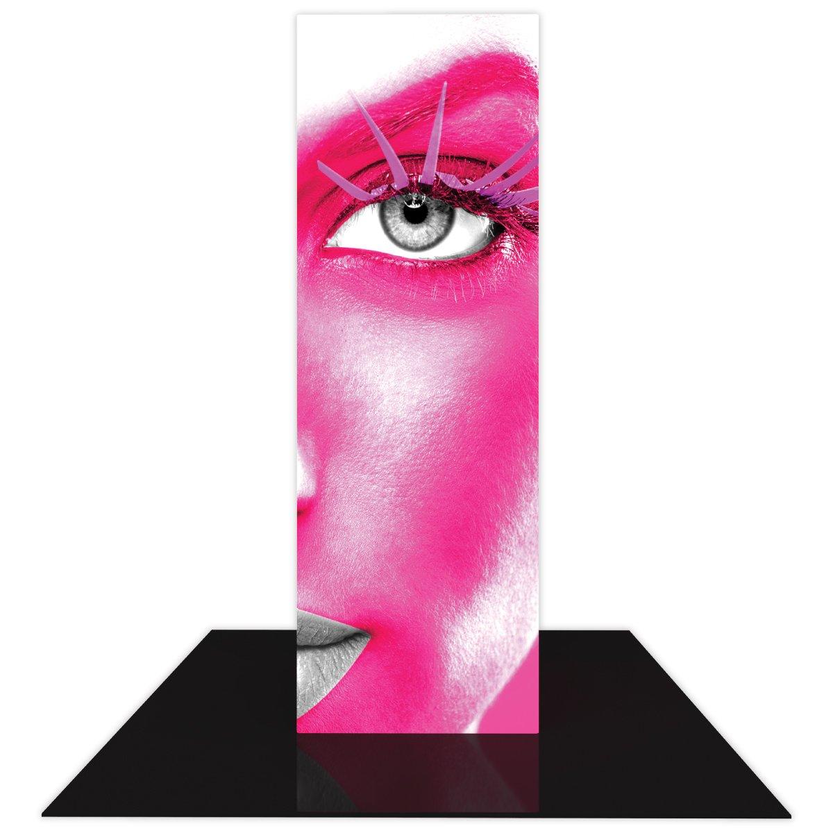 Tall backlit tower display featuring close-up portrait for trade shows and special events