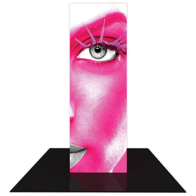 Tall backlit tower display featuring close-up portrait for trade shows and special events