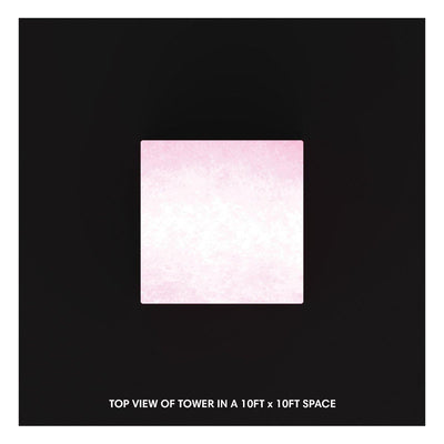 Top view of an illuminated tower display designed for trade shows and exhibition booths in a 10x10 ft space