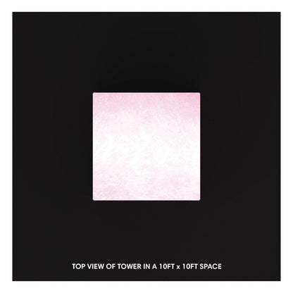 Top view of an illuminated tower display designed for trade shows and exhibition booths in a 10x10 ft space