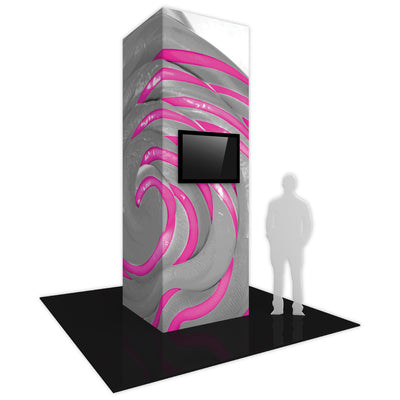Tall, freestanding monitor tower with screen for trade shows and exhibitions display