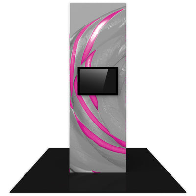 Tower exhibit display with mounted monitor and abstract floral graphic for trade shows and events