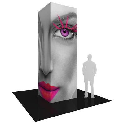 Large 3D rectangular trade show tower display with close-up face graphics for exhibitions and special events