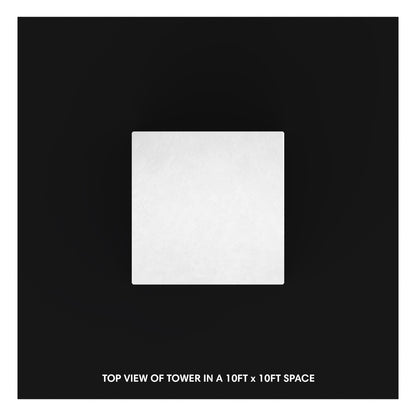 Top view of trade show tower display in a compact 10ft by 10ft booth space for exhibitions