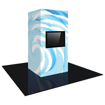 Backlit tower display with embedded monitor for trade shows and exhibitions