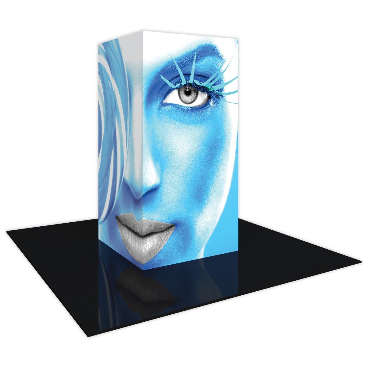 Backlit tower display with large artistic face graphic for trade shows and exhibitions