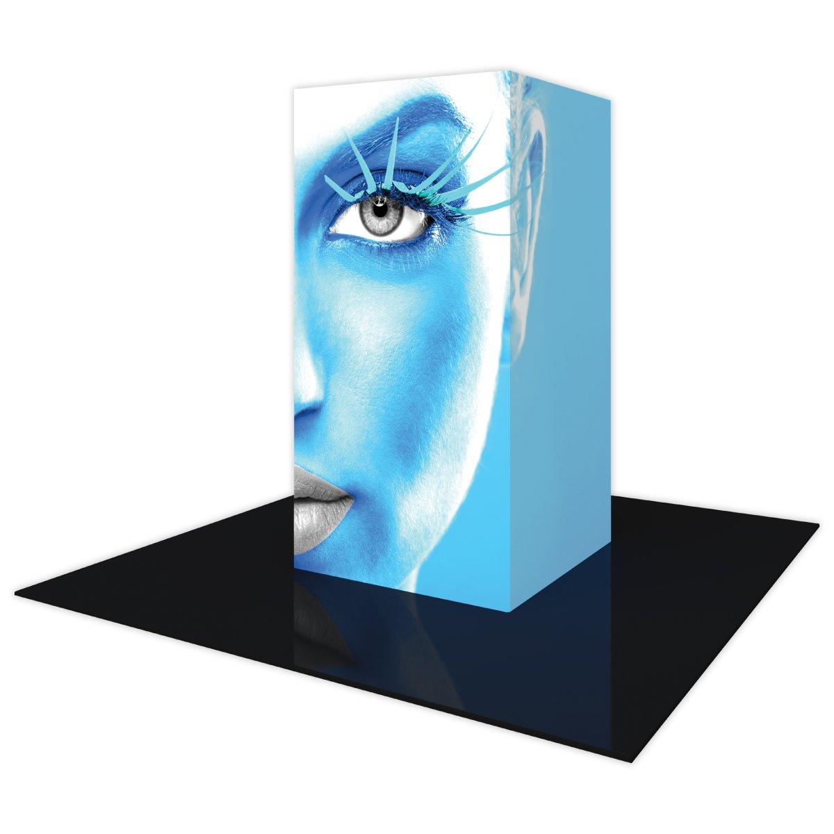 Backlit tower display with close-up face image used for trade shows and exhibitions