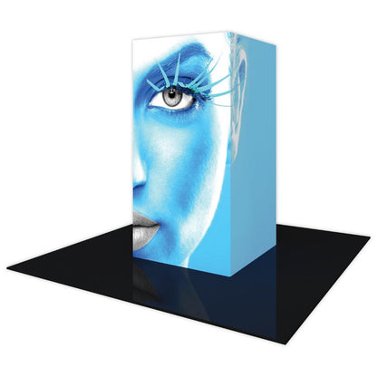 Backlit tower display with close-up face image used for trade shows and exhibitions