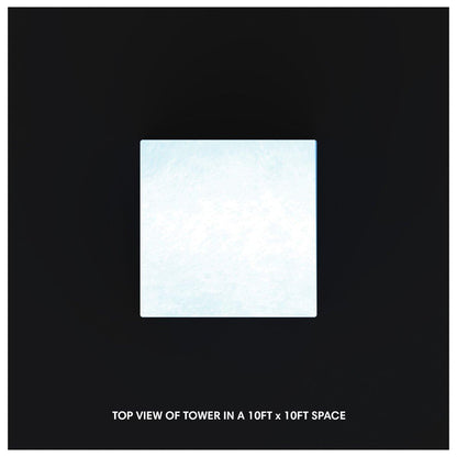 Top view of a modular tower display setup for trade shows in a 10ft by 10ft exhibition space