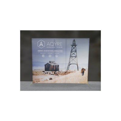 Trade show backwall display featuring energy acquisition consulting with industrial landscape graphics