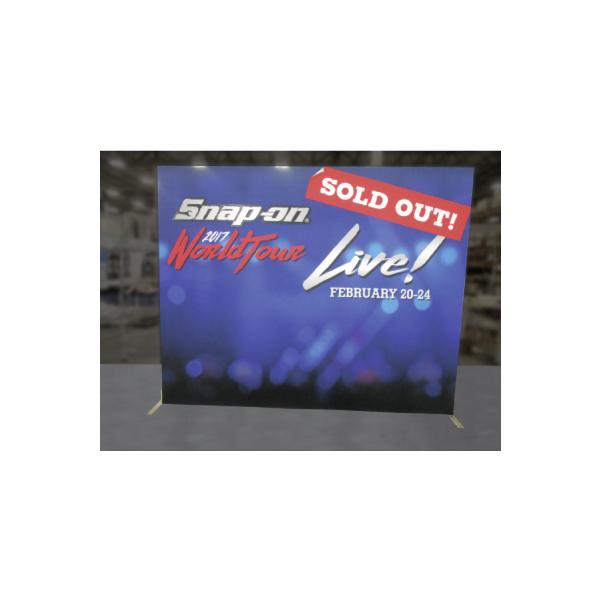 Trade show backdrop display for Snap-on 2017 World Tour Live event with sold out banner