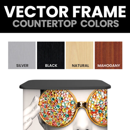 Vector Frame trade show counters with countertop color options for exhibitions and events