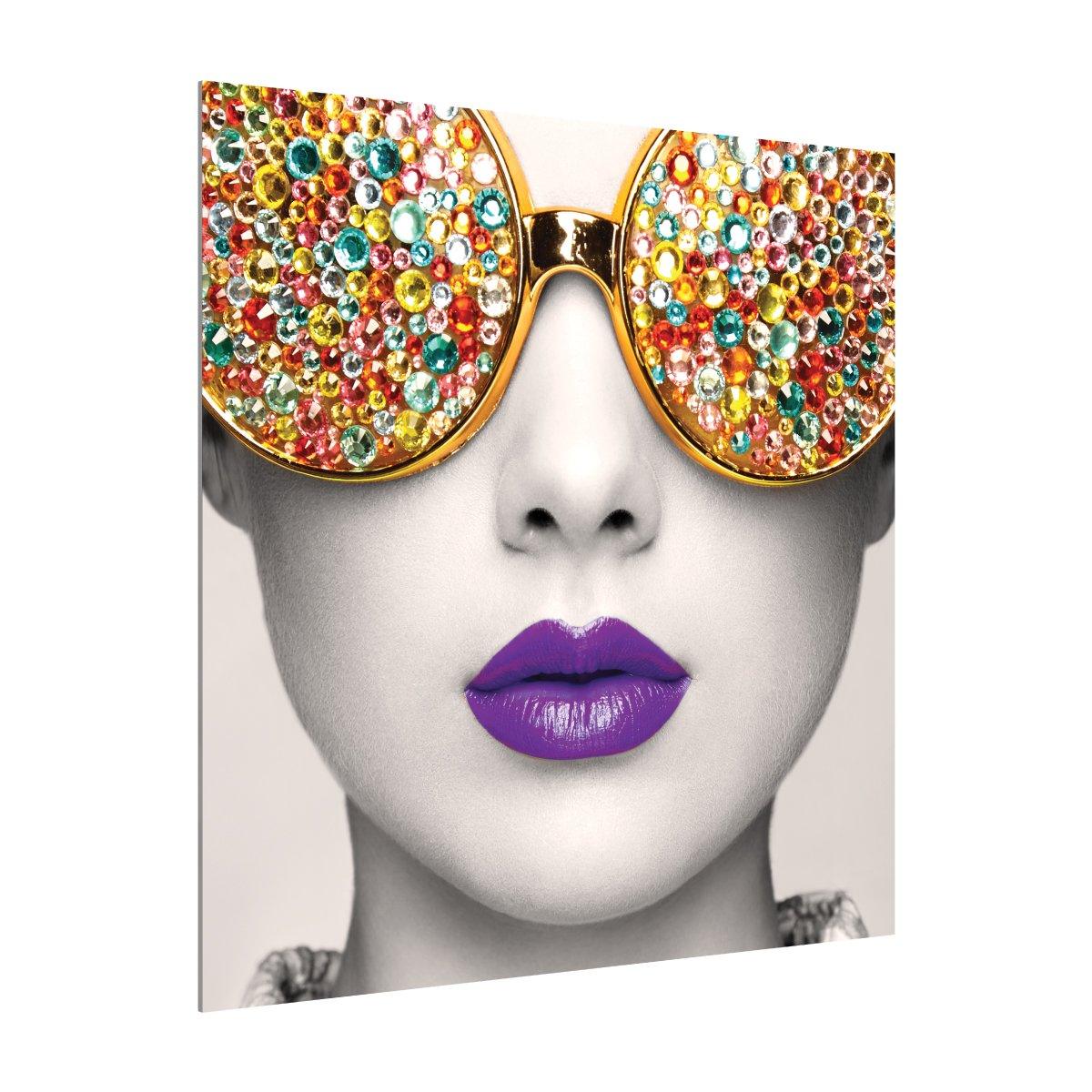 Close-up of branded wall display featuring artistic sunglasses graphic for trade shows and exhibitions