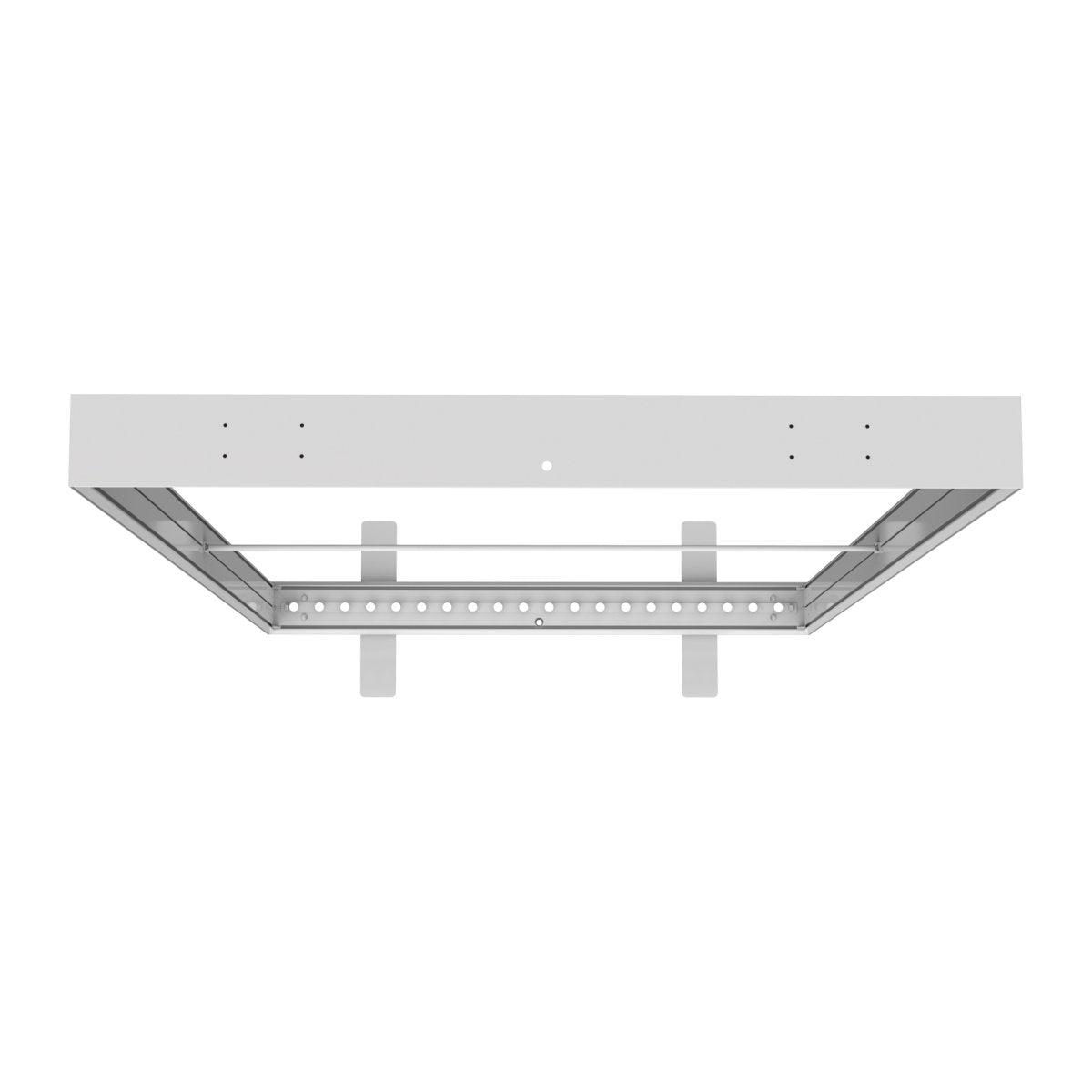 Top view of lightweight trade show display lightbox frame with mounting brackets and support rod