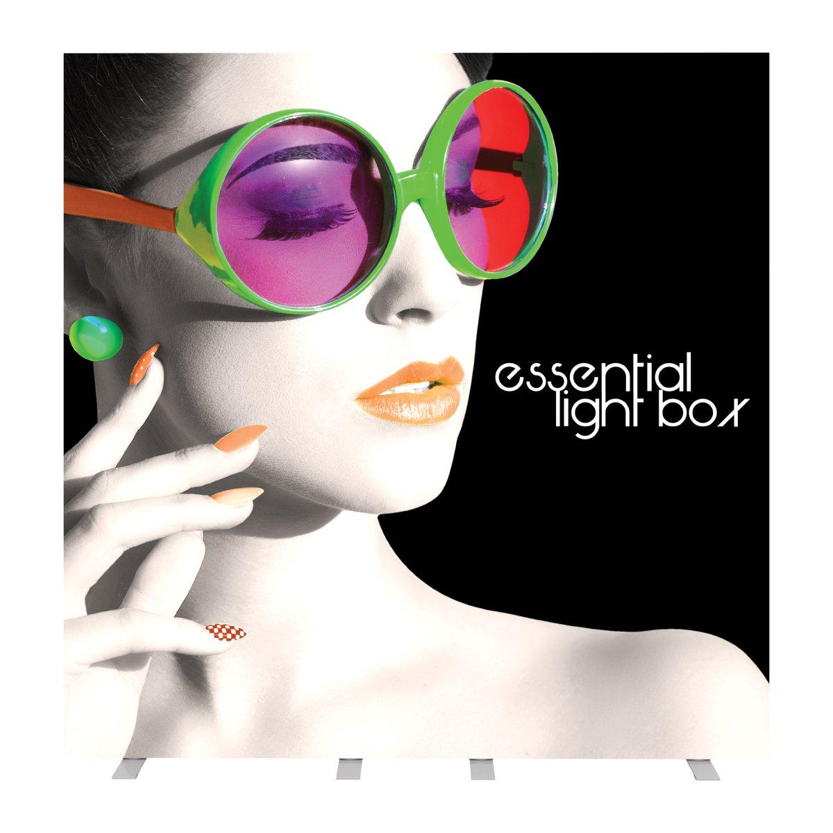 large light box display featuring a stylized woman with oversized sunglasses for trade shows and exhibitions