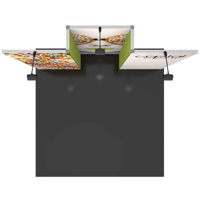 Trade show display booth with graphic panels and spotlight lighting for exhibitions and events