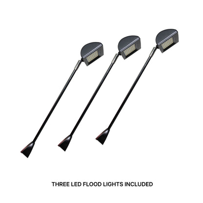 Set of three LED flood lights with adjustable arms, ideal for trade shows and exhibitions